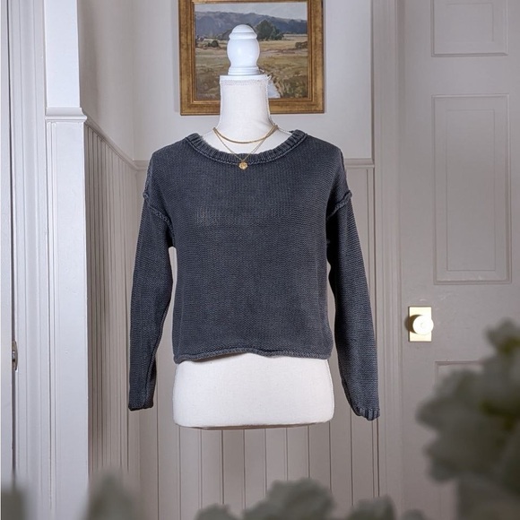 American Eagle Outfitters Sweaters - American Eagle Charcoal Cropped Knit Sweater XS 100% Cotton Minimal